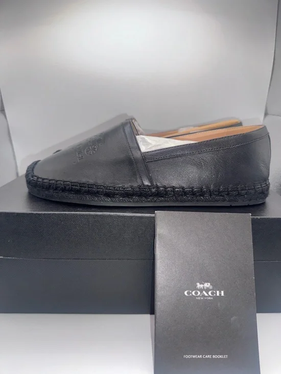 Coach Charlie Leather Espadrille Flats Black Women's Size 7 w/Box - Picture 2 of 9
